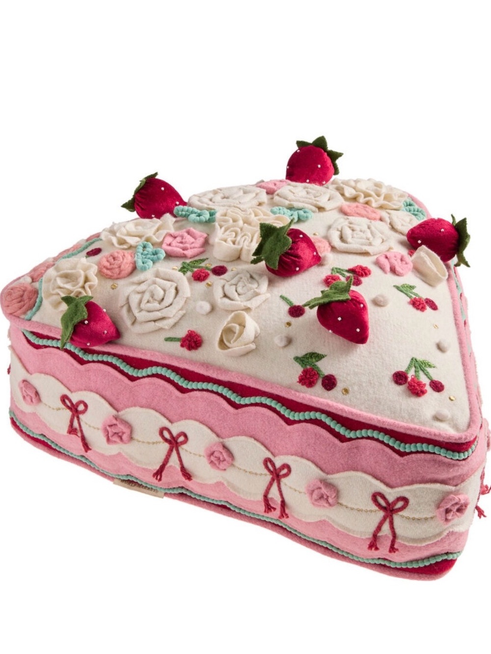 Cost Plus World Market Heart-Shaped Strawberry Plush Cake in Pink & Cream